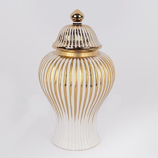 Jarrón de ceramica 35x18,5 cm dorado/blanco