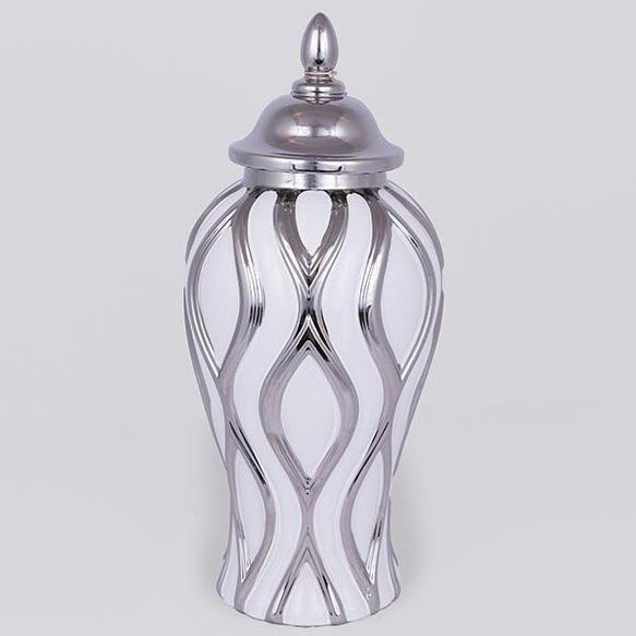 Jarrón de ceramica 35x18,5 cm plata/blanco
