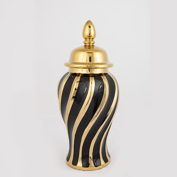 Jarrón de ceramica 36,5x16 cm dorado/negro