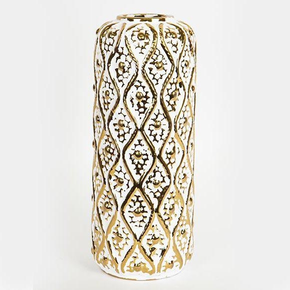 Jarrón de ceramica 37x15 cm dorado/blanco