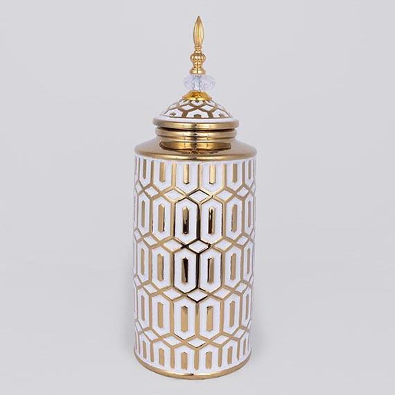 Jarrón de ceramica 45,7x16,9 cm dorado/blanco