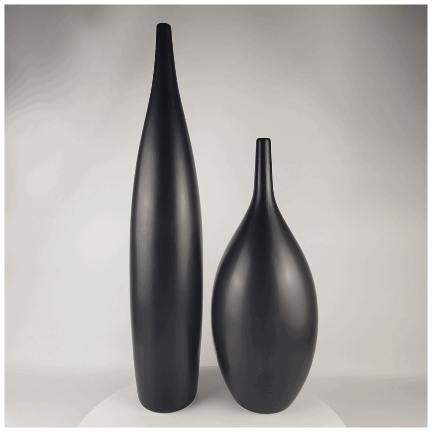 Jarrón de cerámica 70 cm, negro mate
