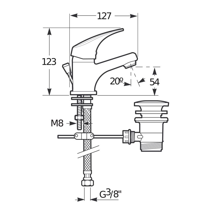 JIKA H3111N10041111 - Grifo de lavabo + desagüe con rebosadero TALAS 12,3 cm cromo brillante