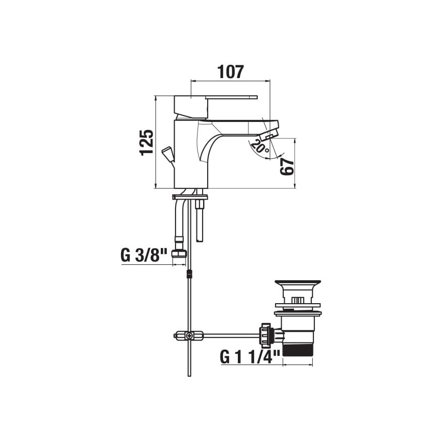 JIKA H3111Z10041111 - Grifo de lavabo + desagüe con rebosadero LYRA 12,5 cm cromo brillante