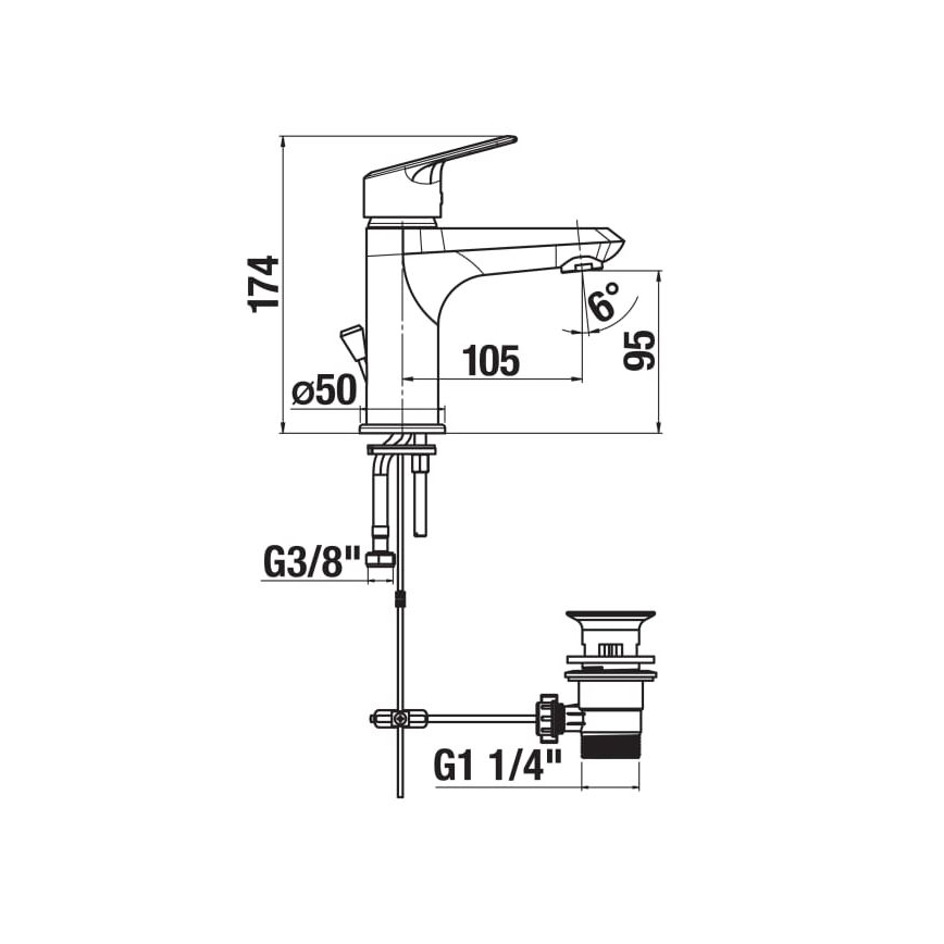 JIKA H3112E10041111 - Grifo para lavabo con desagüe sin rebosadero TALAS 17,4 cm cromo