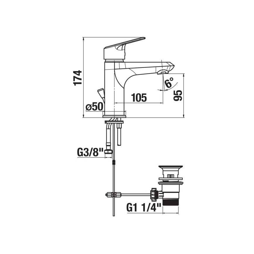 JIKA H3112E10041171 - Grifo para lavabo con desagüe sin rebosadero TALAS 17,4 cm cromo brillante