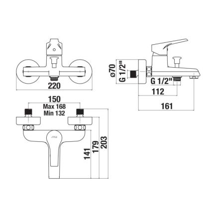 JIKA H3211W70044001 - Grifo de bañera CUBE cromo brillante