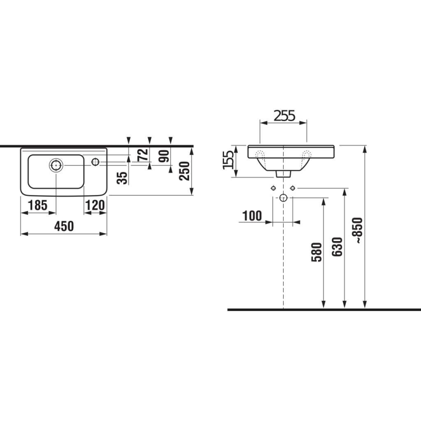 JIKA H8114240001061 - Lavabo suspendido CUBITO 45x25 cm cerámica/blanco