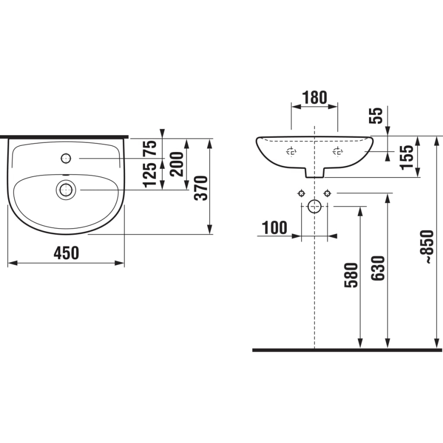 JIKA H8153820001041 - Lavabo suspendido LYRA 45x37 cm cerámica/blanco