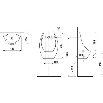 JIKA H8411010004871 - Urinario con sensor DOMINO 24V entrada trasera, desagüe trasero cerámica/blanco