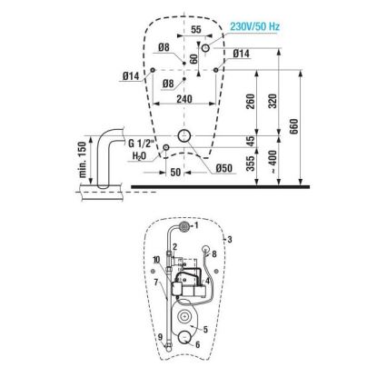 JIKA H8430700004901 - Urinario con sensor GOLEM 230V entrada interna, desagüe trasero cerámica/blanco