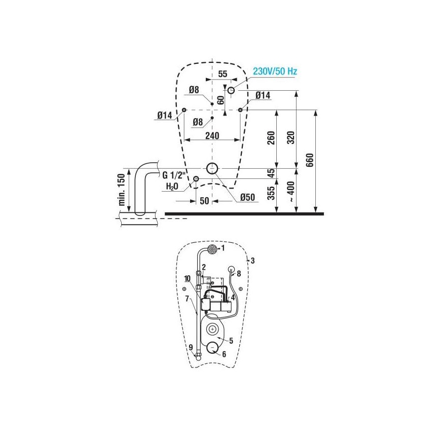 JIKA H8430700004901 - Urinario con sensor GOLEM 230V entrada interna, desagüe trasero cerámica/blanco
