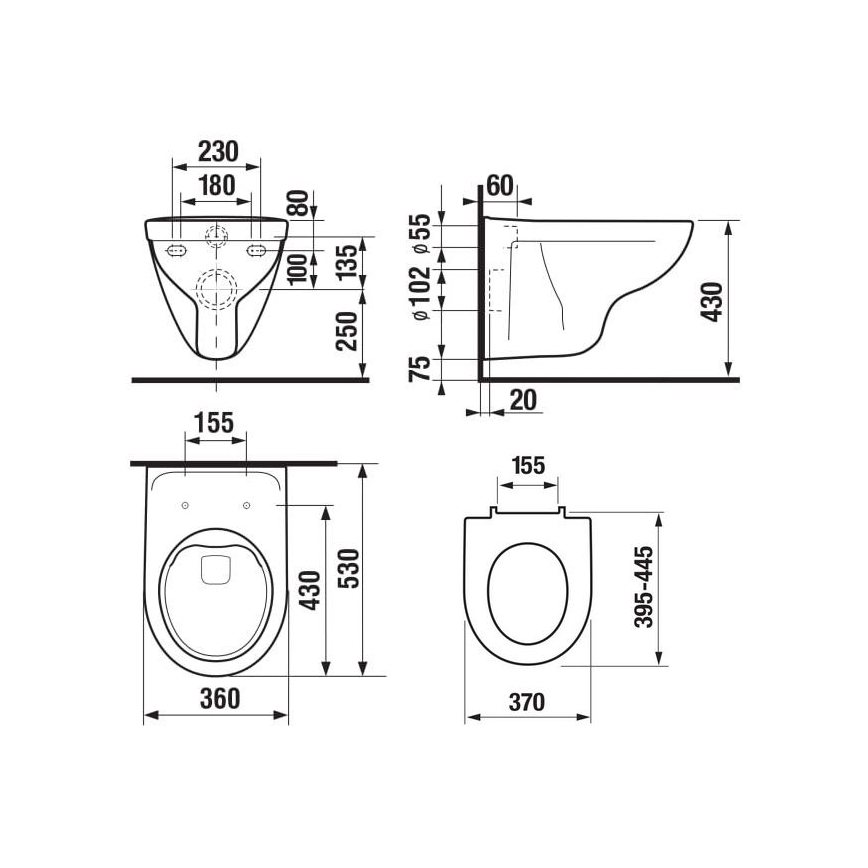 JIKA H8663840000001 - Inodoro suspendido LYRA cerámica/blanco + Asiento de inodoro SoftClose LYRA duroplástico/blanco
