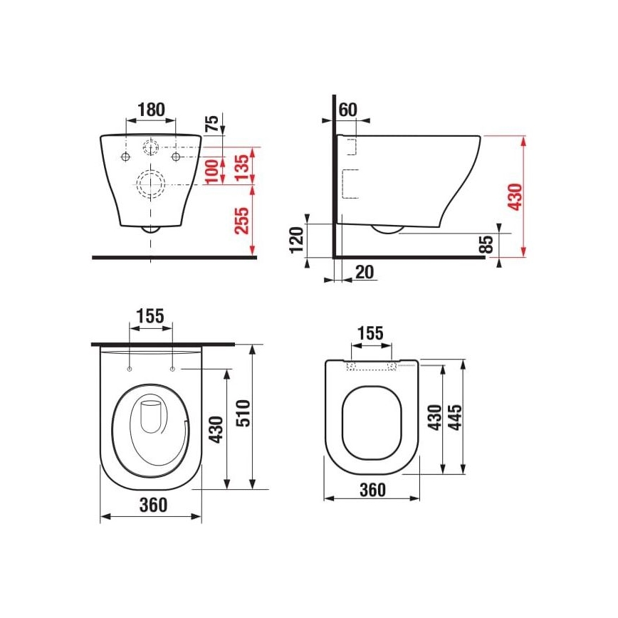 JIKA H8666180000001 - Inodoro suspendido DEEP cerámica/blanco + asiento de inodoro SoftClose DEEP duroplast/blanco