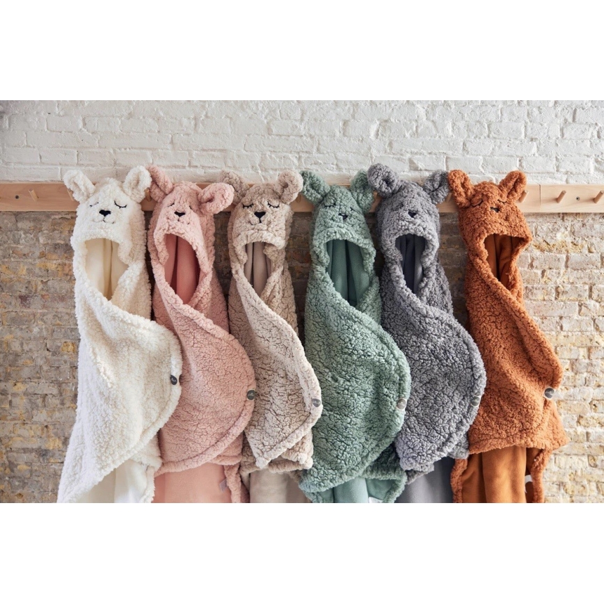 Jollein - Manta para envolver al bebé fleece Bunny 100x105 cm Ash Green