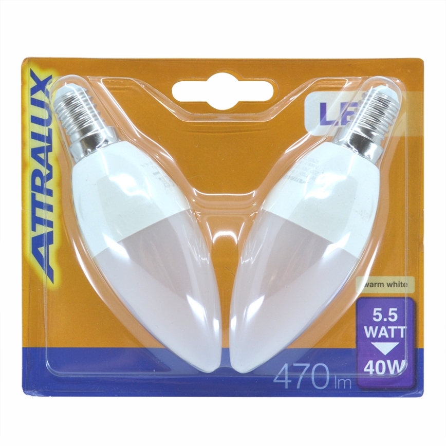 JUEGO 2x bombilla LED E14/5,5W/230V 2700K - Attralux
