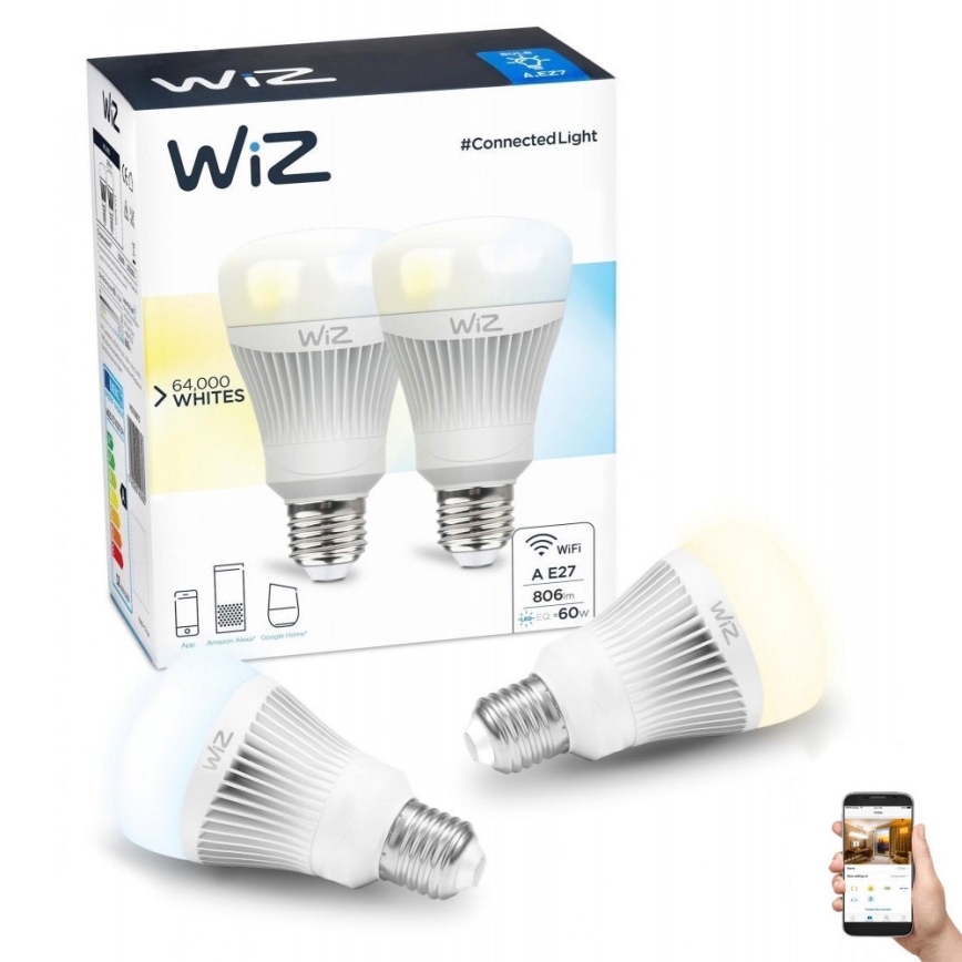 JUEGO 2x Bombilla LED regulable E27/11,5W/230V 2700-6500K Wi-Fi - WiZ