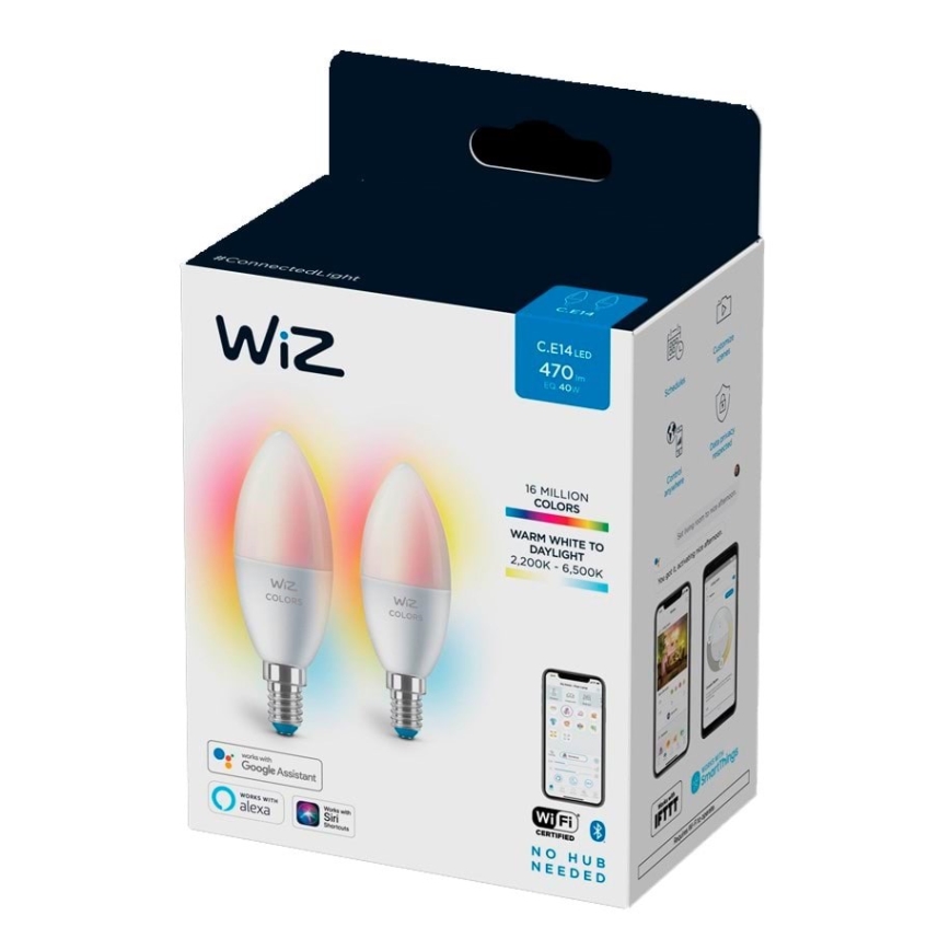 JUEGO 2x Bombilla LED RGBW regulable C37 E14/4,9W/230V 2200-6500K Wi-Fi - WiZ