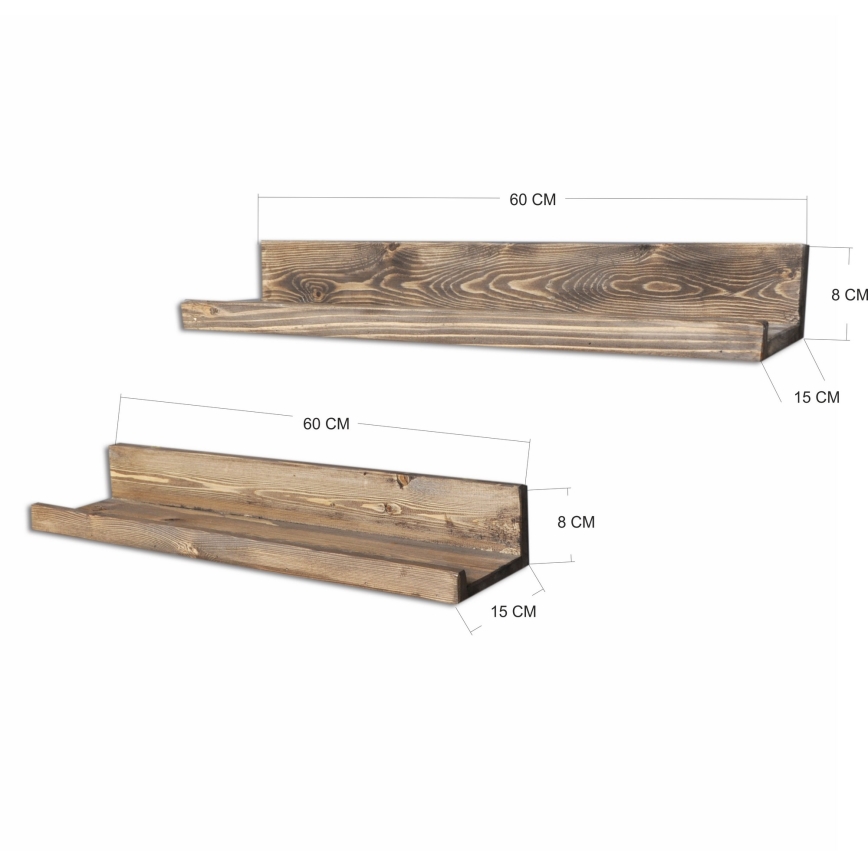 JUEGO 2x Estante de pared 8x60 cm abeto