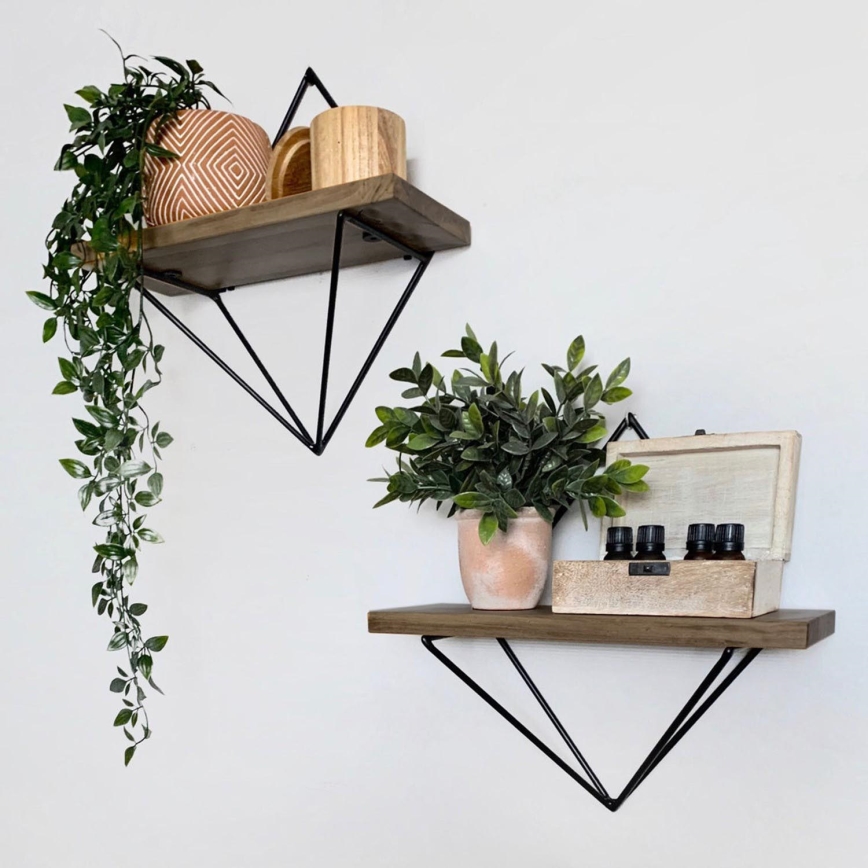 JUEGO 2x Estante de pared abeto marrón
