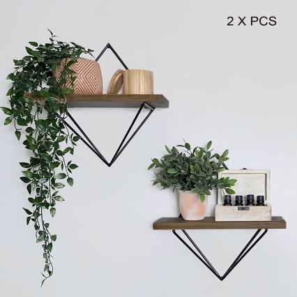 JUEGO 2x Estante de pared abeto marrón