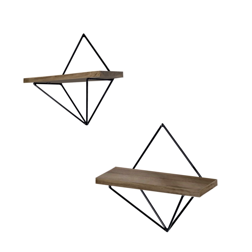 JUEGO 2x Estante de pared abeto marrón
