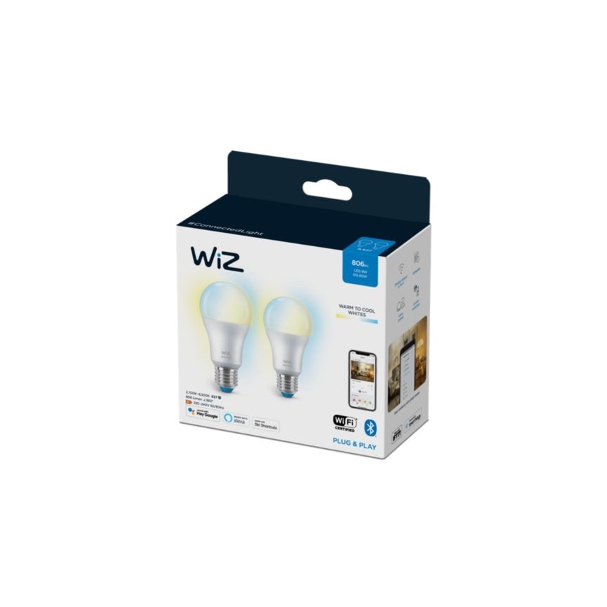 JUEGO 2x LED Bombilla regulable A60 E27/8W/230V 2700-6500K CRI 90 Wi-Fi - WiZ