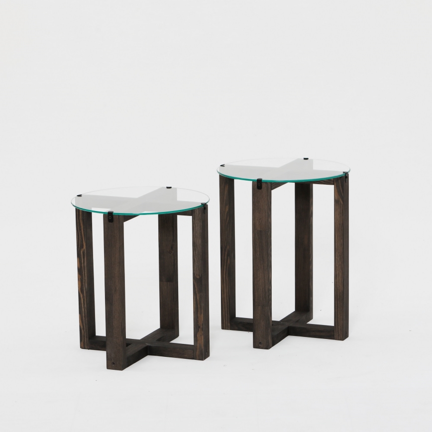 JUEGO 2x Mesa auxiliar AMALFI diá. 40 cm pino/transparente