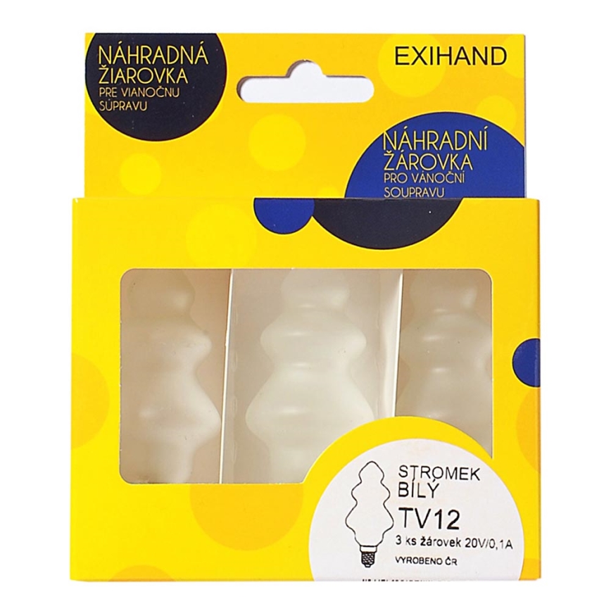 JUEGO 3 x Bombilla de repuesto TREE E10/20V/0,1A blanco, fabricado en la UE
