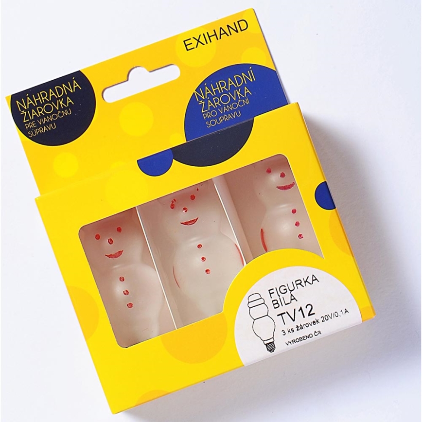 JUEGO 3x Bombilla de repuesto FIGURINE E10/20V/0,1A blanco, fabricado en la UE