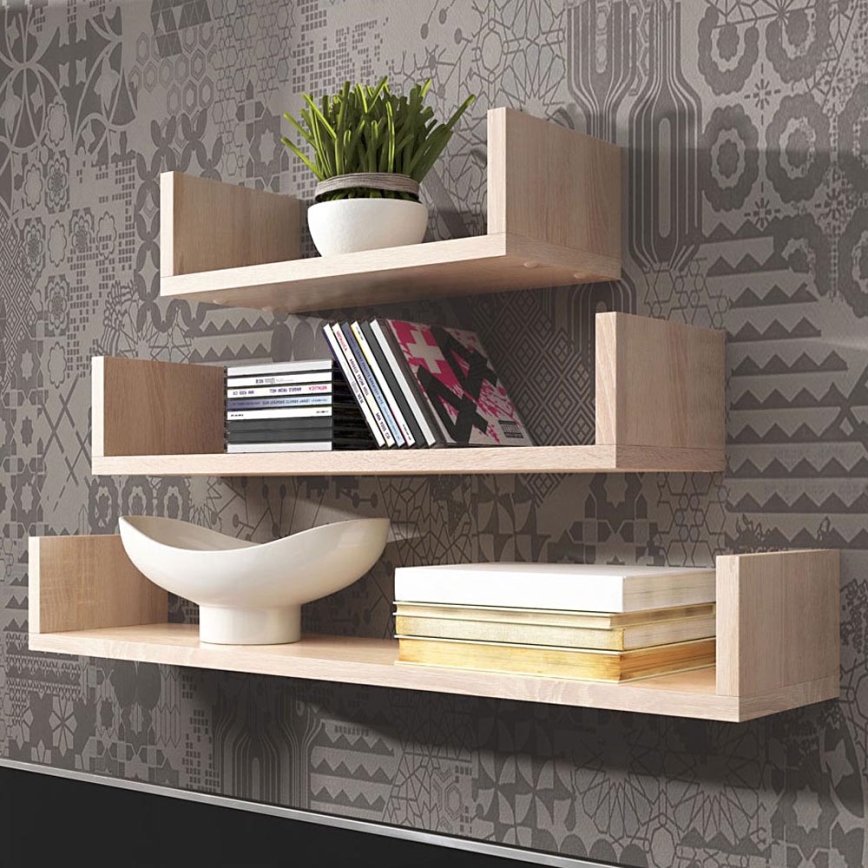 JUEGO 3x Estante de pared TRIO roble sonoma