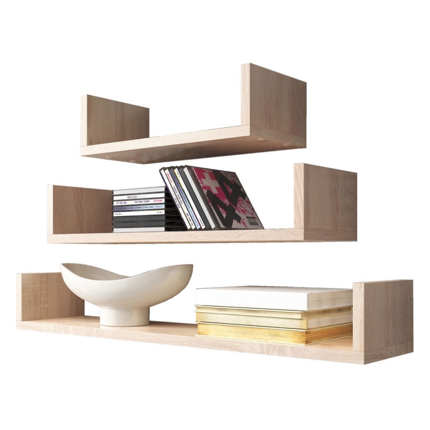 JUEGO 3x Estante de pared TRIO roble sonoma