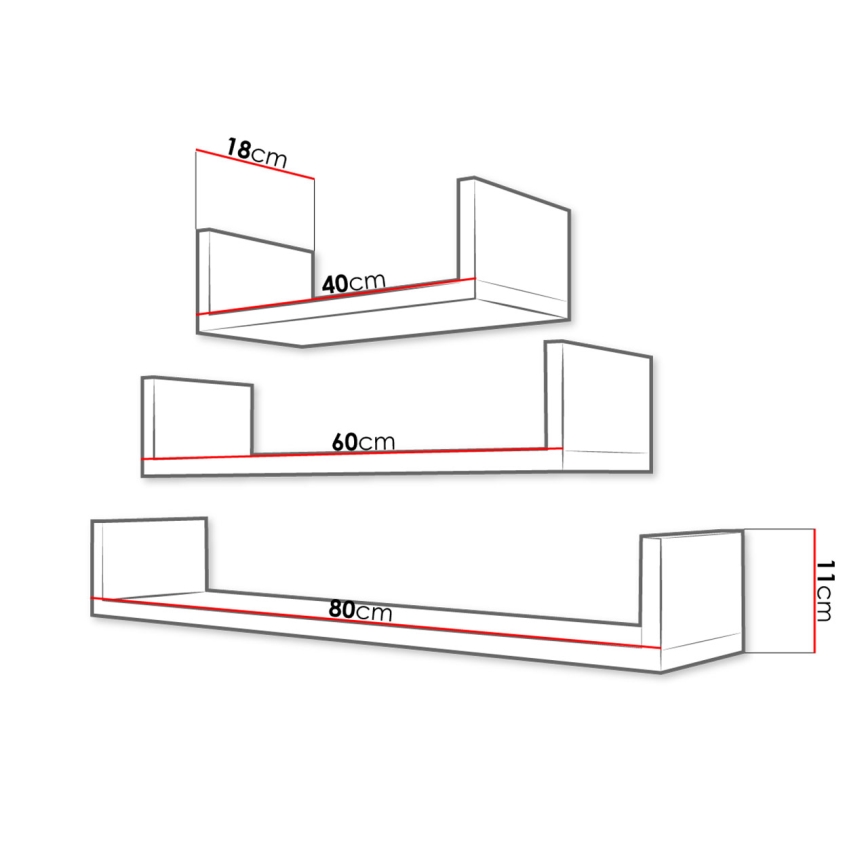 JUEGO 3x Estantería de pared TRIO blanco