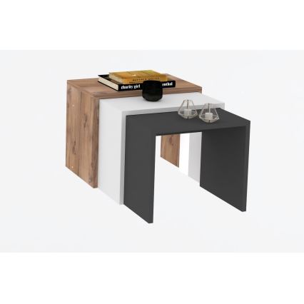 JUEGO 3x Mesa plegable GUL marrón/blanco/gris