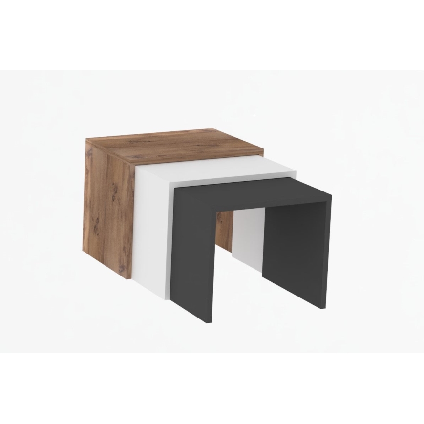 JUEGO 3x Mesa plegable GUL marrón/blanco/gris