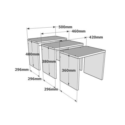 JUEGO 3x Mesa plegable GUL marrón/blanco/gris