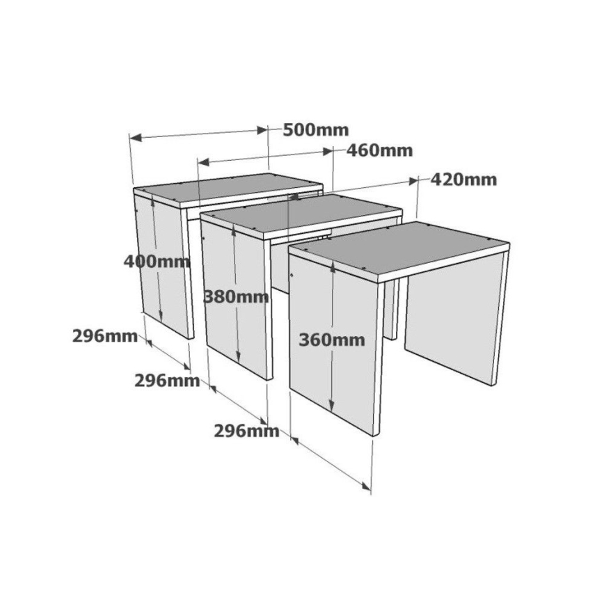 JUEGO 3x Mesa plegable GUL marrón/blanco/gris