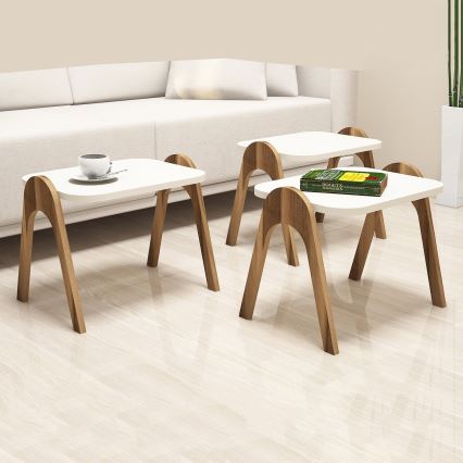 JUEGO 3x Mesa plegable PARIS crema/marrón