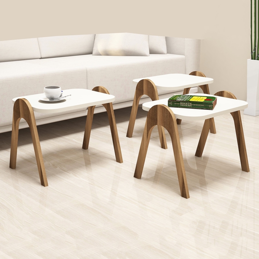 JUEGO 3x Mesa plegable PARIS crema/marrón