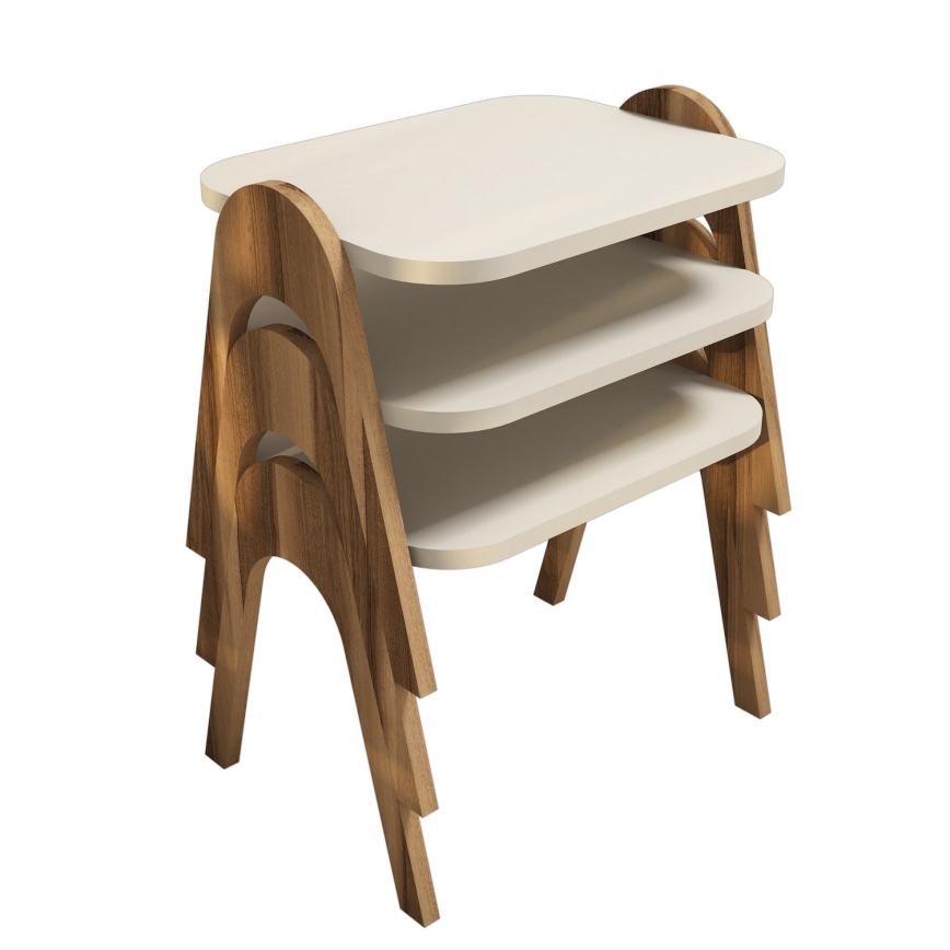 JUEGO 3x Mesa plegable PARIS crema/marrón