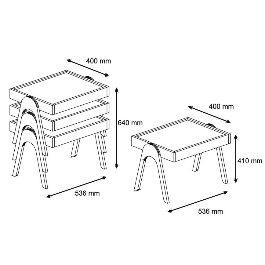 JUEGO 3x Mesa plegable ROMA blanco/marrón