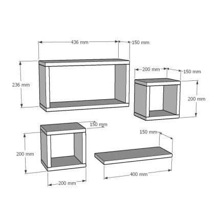 JUEGO 4x Estante de pared BABI blanco