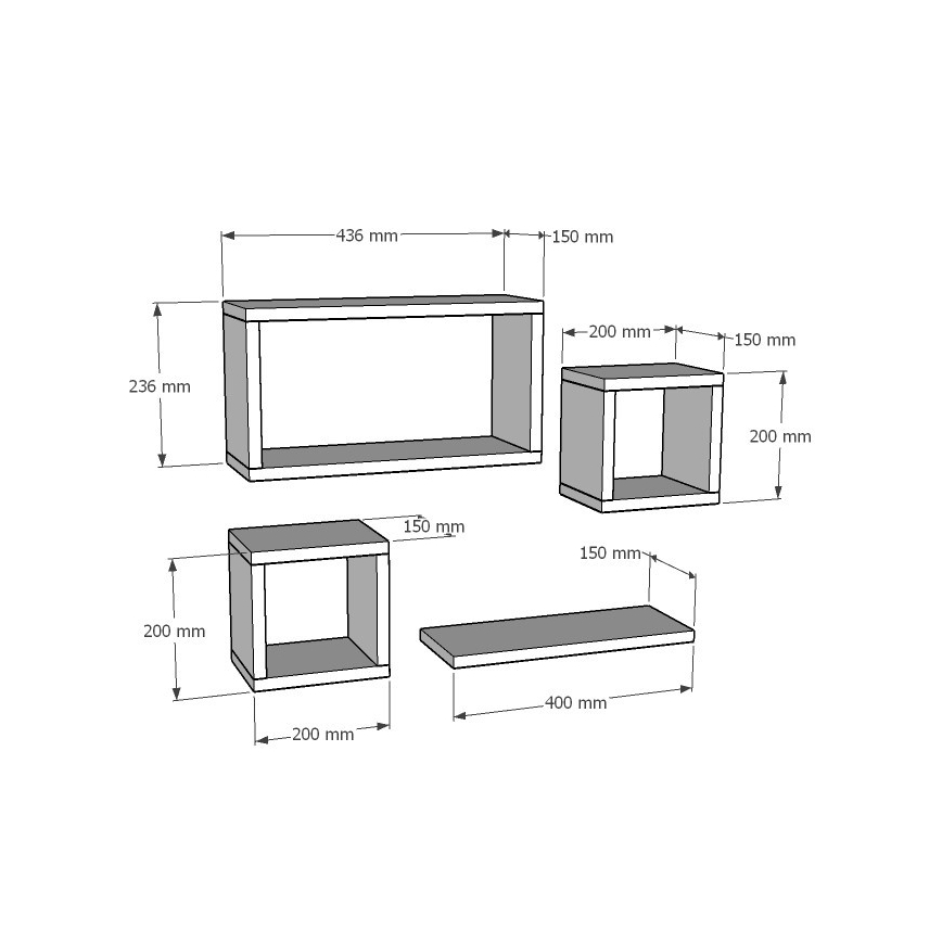JUEGO 4x Estante de pared BABI blanco