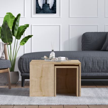 JUEGO 4x Mesa plegable ORTANCA + mesa de centro beige