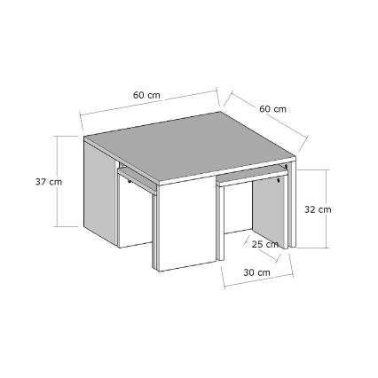 JUEGO 4x Mesa plegable ORTANCA + mesa de centro beige