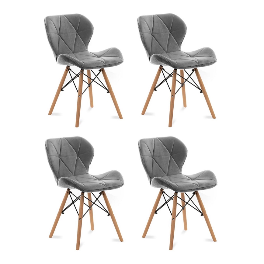 JUEGO 4x Silla de comedor TRIGO 74x48 cm gris claro/haya