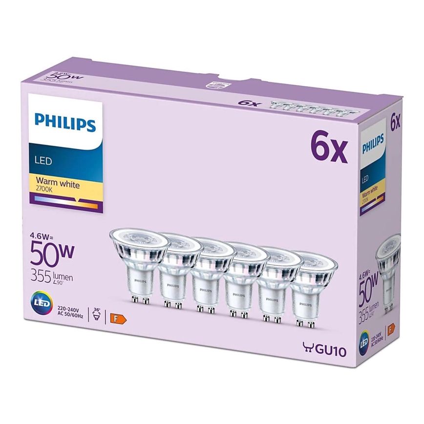 JUEGO 6x Bombilla LED Philips GU10/4,6W/230V 2700K