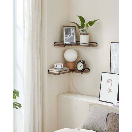 Juego de 2 estantes de pared SHELFY marrón/negro