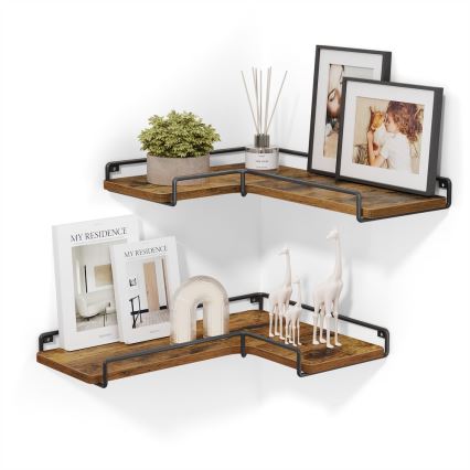Juego de 2 estantes de pared SHELFY marrón/negro