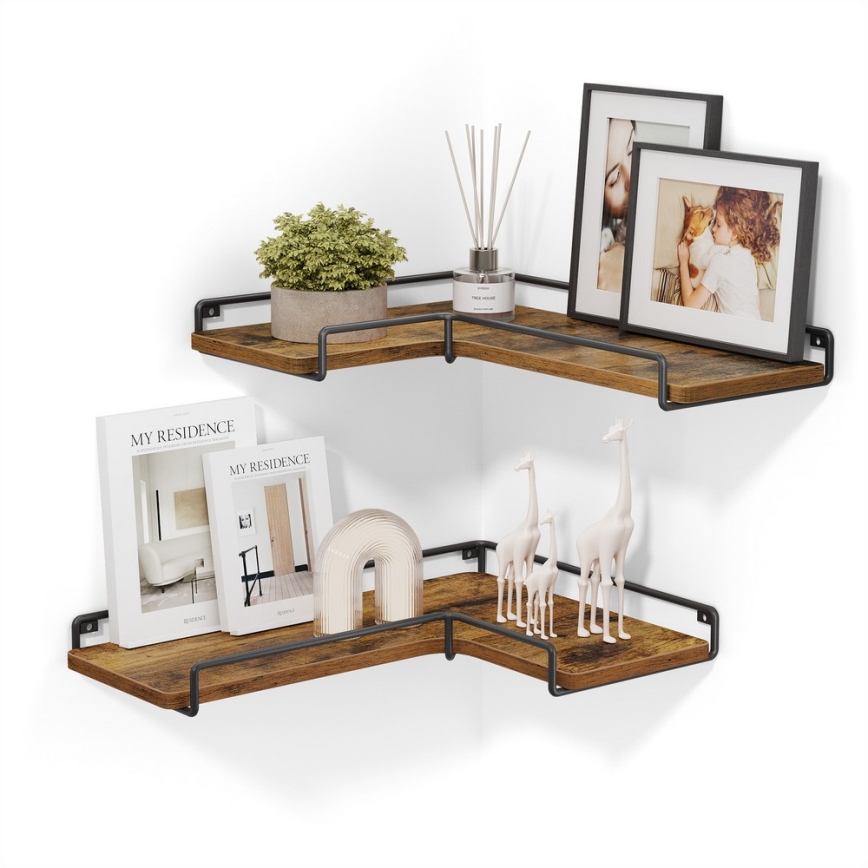 Juego de 2 estantes de pared SHELFY marrón/negro